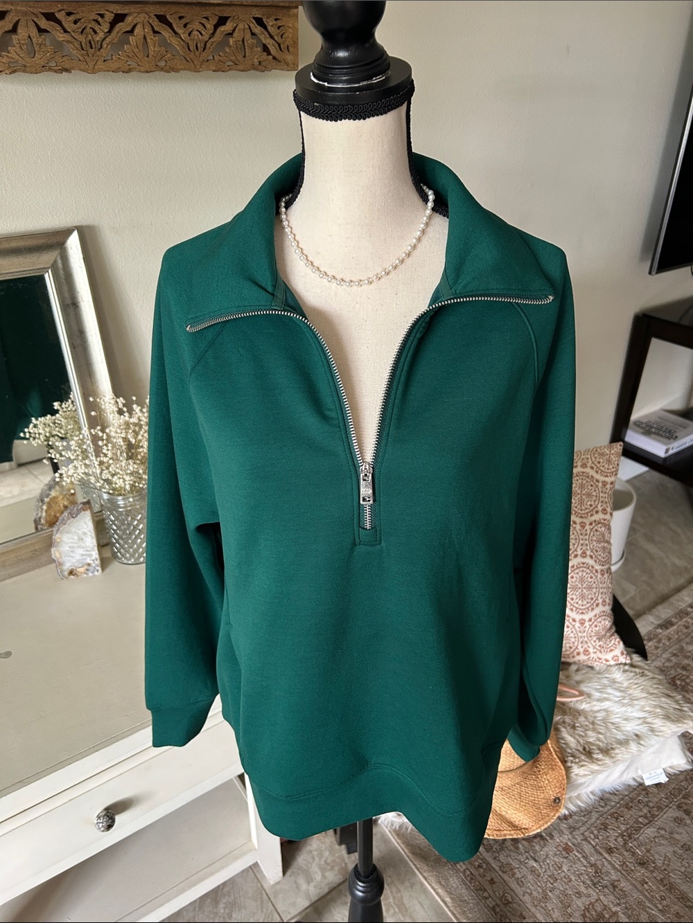 Abercrombie YPB NeoKNIT softstream quarter zip Emerald green S oversized